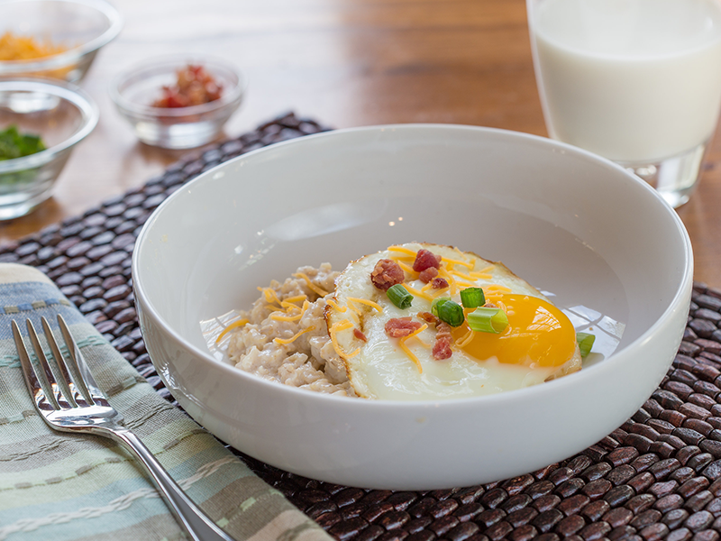 Savory Oatmeal with Soft-Cooked Egg and Bacon