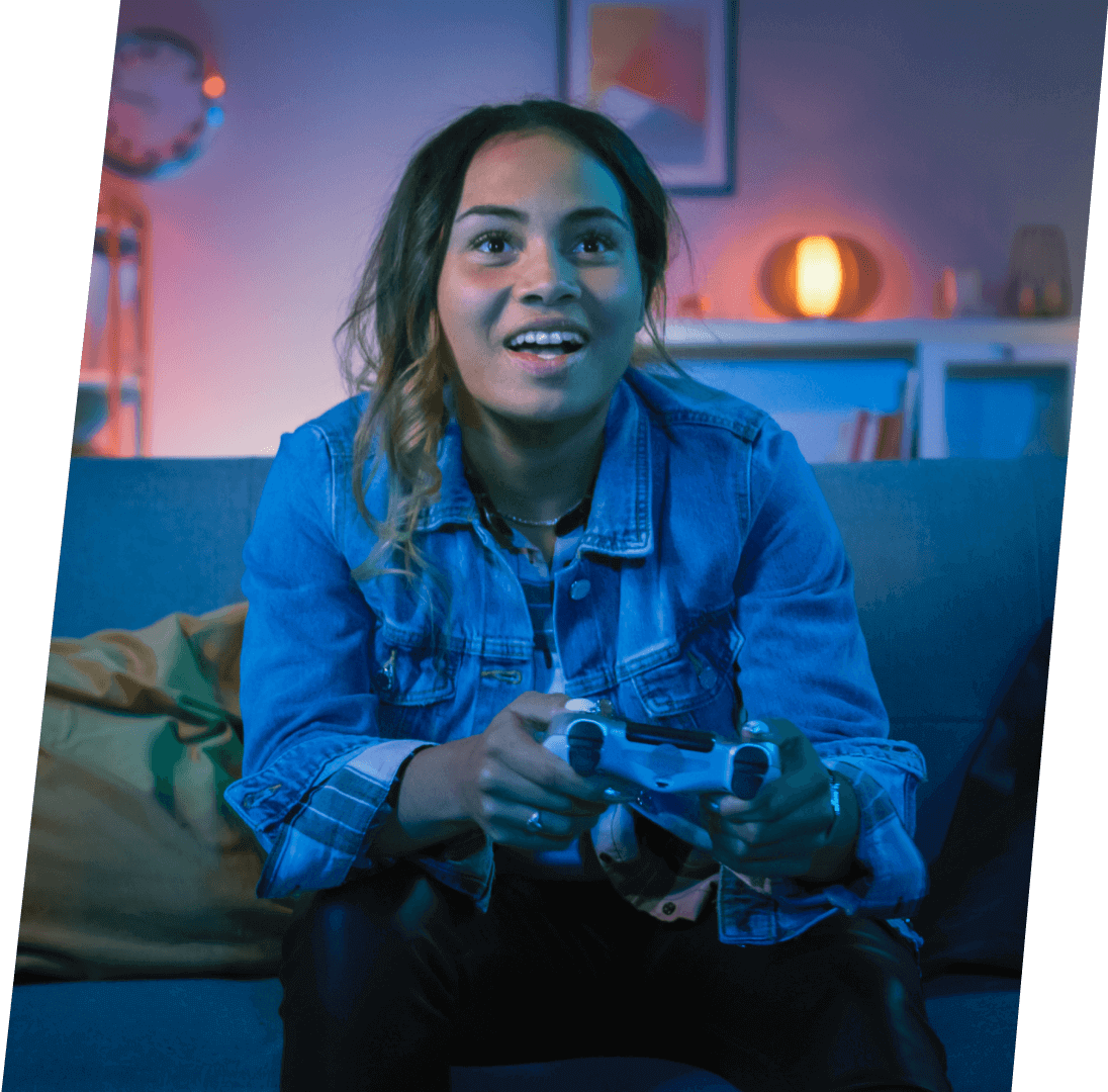 A girl playing video game.